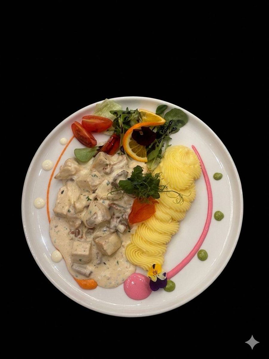 Piept de Pui cu Sos de Gălbiori cu Piure de Cartofi